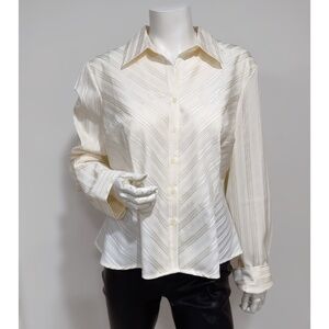 Covington Women's Cream Gold Striped Long-Sleeve Stretch Button Up Shirt Size XL